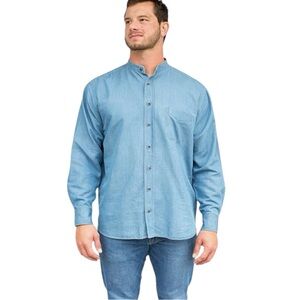 Celtic Ranchwear Grandfather Collar Denim Shirt | Men’s 3XL | Cotton Tencel